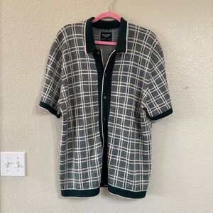 Abercrombie & Fitch Men's L Green‎ Plaid Knit Sweater Short-sleeve button-down